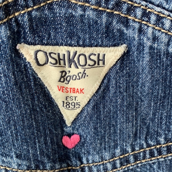 OshKosh B'gosh Dark Blue Denim Overalls with Pink Heart Details - Picture 9 of 9